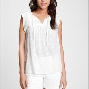 Gap Blouse V-Neck Cap Sleeve Top Optic White Texture Business Casual Neutral